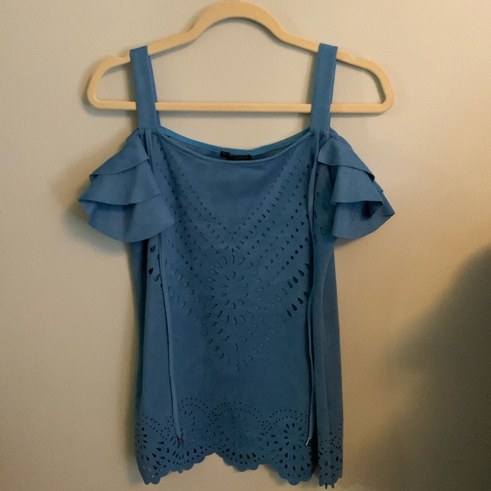 Alberto Makali blue cut out cold shoulder top